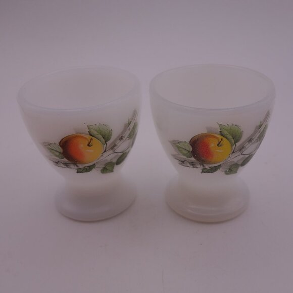 Set of Two(2) Milk White Egg Holders with Peach Design - Picture 1 of 14